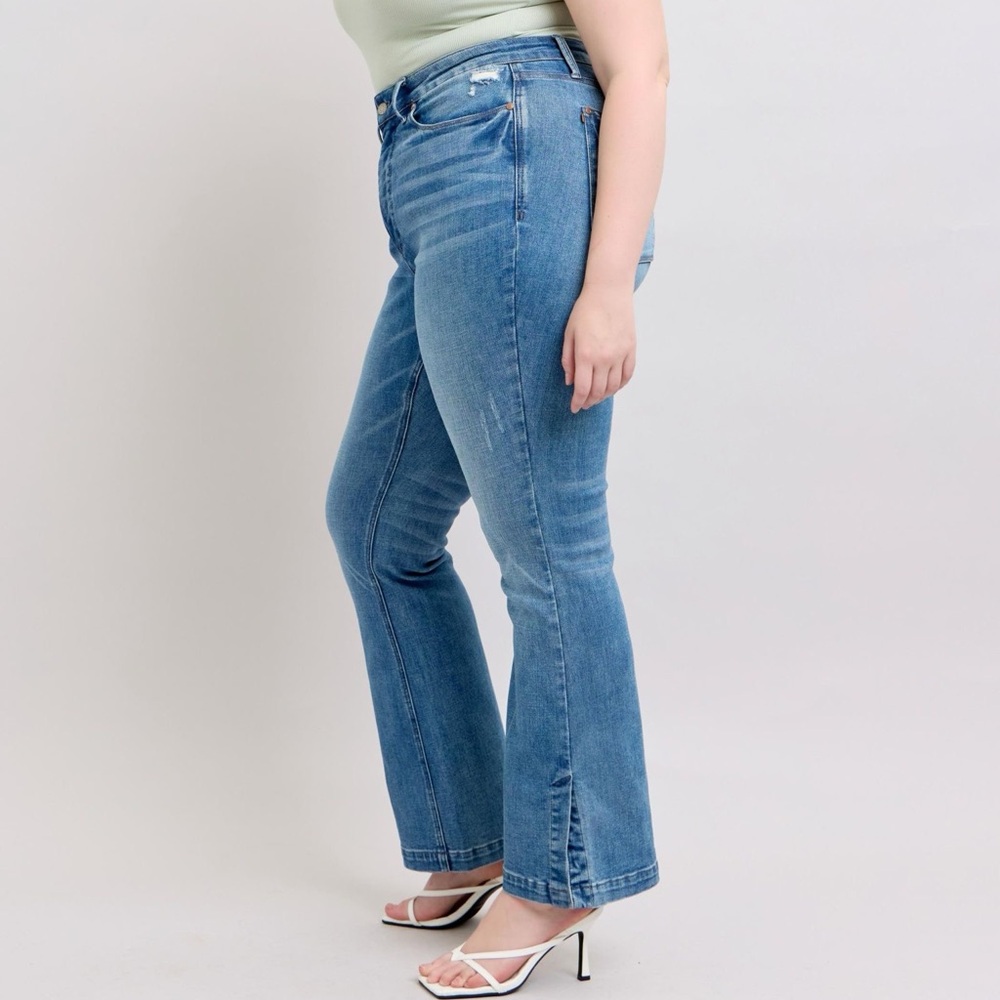 Judy Blue HW Tummy Control Vintage Wash Side Slit Slim Boot Jeans - Picture 8 of 16